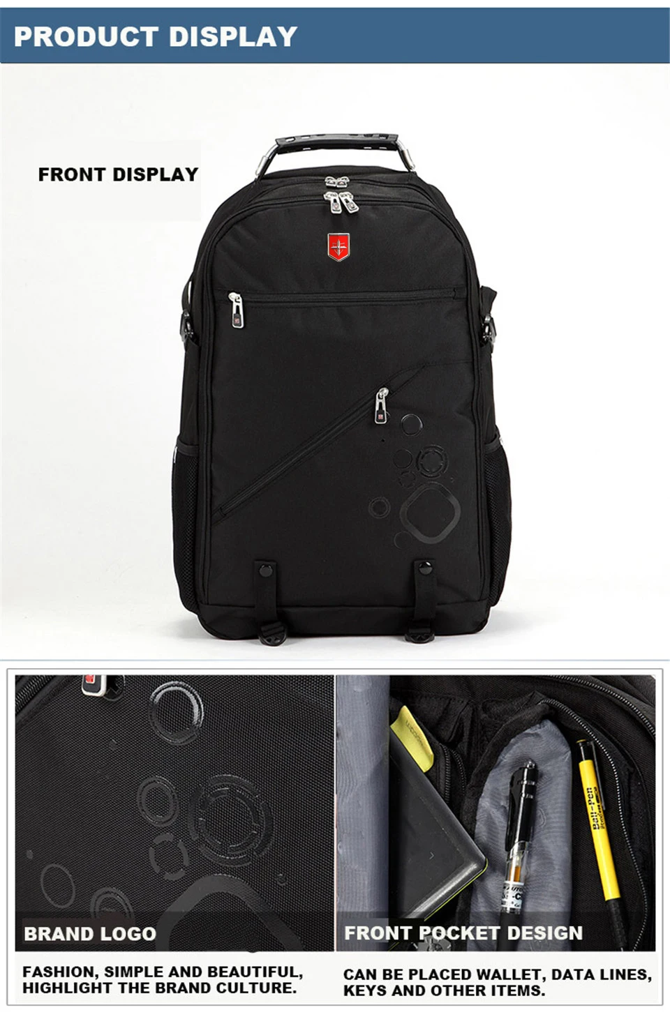 Швейцарский водонепроницаемый Оксфордский черный мужской рюкзак, 18 дюймов, сумки для ноутбука, Большой Вместительный Многофункциональный рюкзак для путешествий, Модный повседневный рюкзак mochila