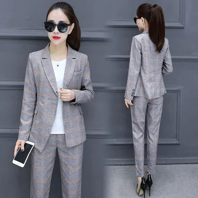 

Lady Suit Feminino 2019 Plus Size Woman Sets 2 Piece Set Vintage Casual Woman Plaid Blazer Sets Jacket & Trouser Terno Feminino