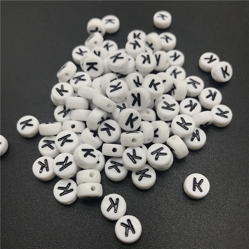 

100pcs 7mm Letter K Acrylic Spaced Beads Letter Beads Oval Alphabet Beads For Jewelry Making DIY Bracelet Necklace