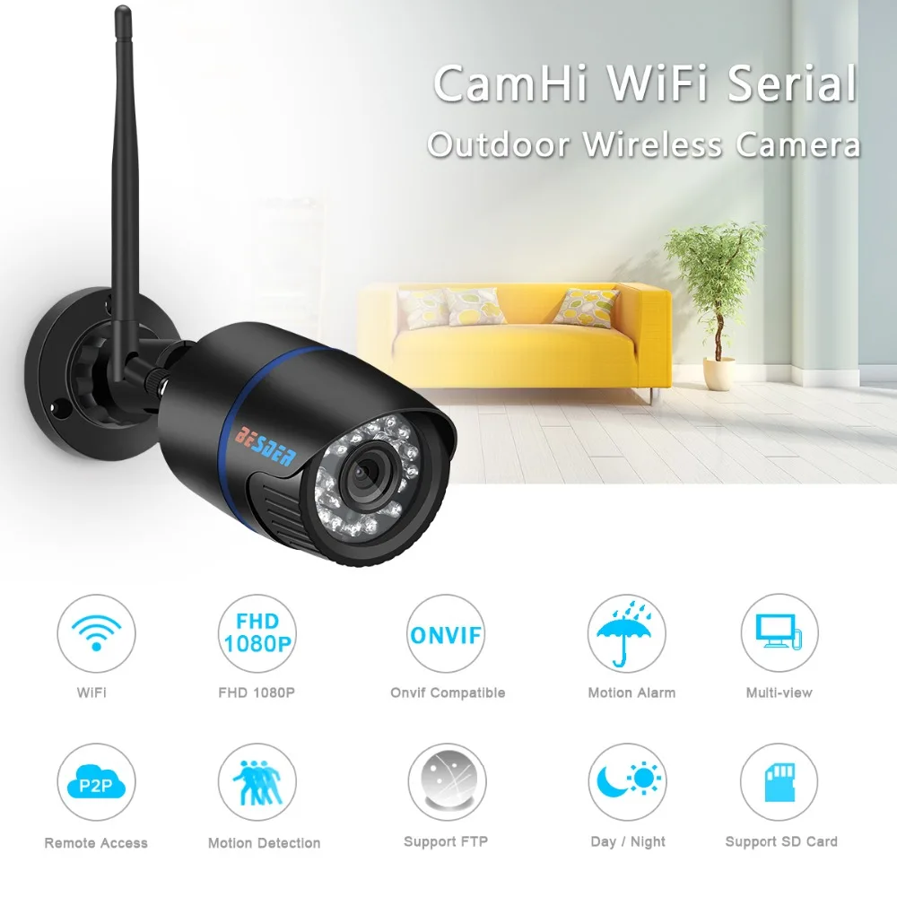 Besder CamHi Wifi уличная IP камера 1080 P/720 P Водонепроницаемая 2.0MP беспроводная камера безопасности Bullet ONVIF 20m ночное видение P2P