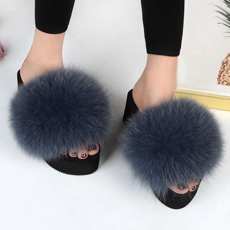 

25 colors Women's Furry Slippers Ladies Cute Plush Fox Hair Fluffy Slippers Women's Fur Slippers summer Warm Slippers for Women