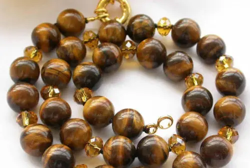 

17"10MM tiger's-eye bead citrine necklace AAA+A