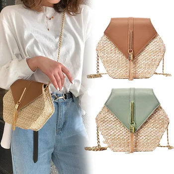 

Women Summer Straw PU Leather Rattan Bag Woven Beach Bohemia Shoulder Bag New