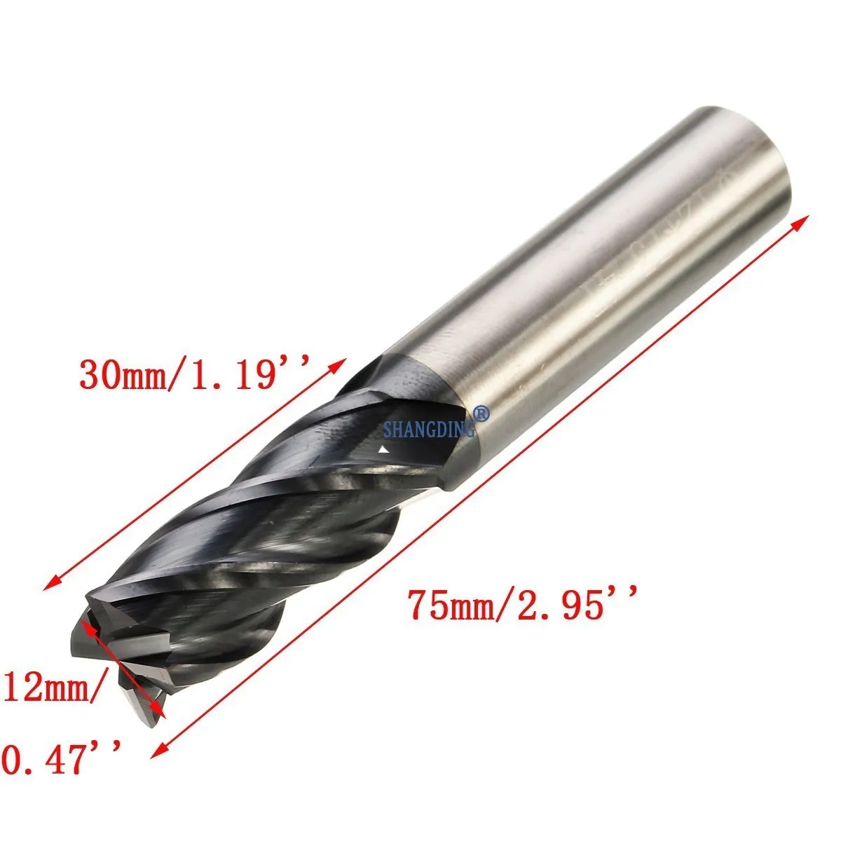 1pc Tungsten Carbide End Mills 4 Flutes Milling Cutter 12mm Diameter 75mm Length For Milling Tool Mayitr