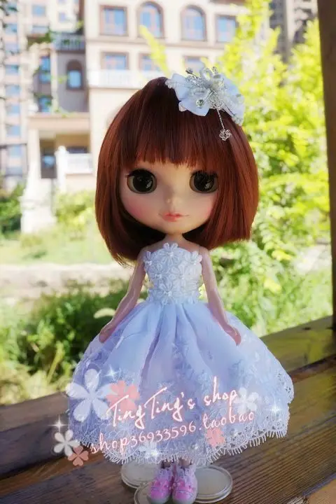 

Handmade 3pcs/set 1/6 blyth doll dress Accessories Fashion lace wedding dress + bow +veil for blyth doll clothing accessories