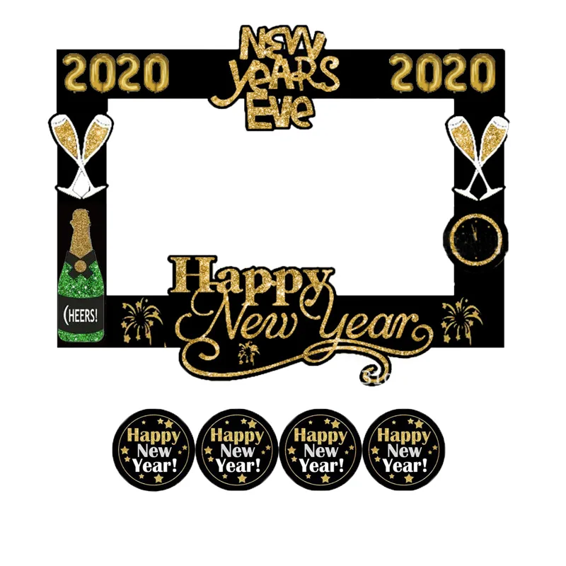 

Happy New Year 2020 Photo Booth Frame Props Xmas Party Birthday Photobooth Props Decoration Happy New Year Label Stickers