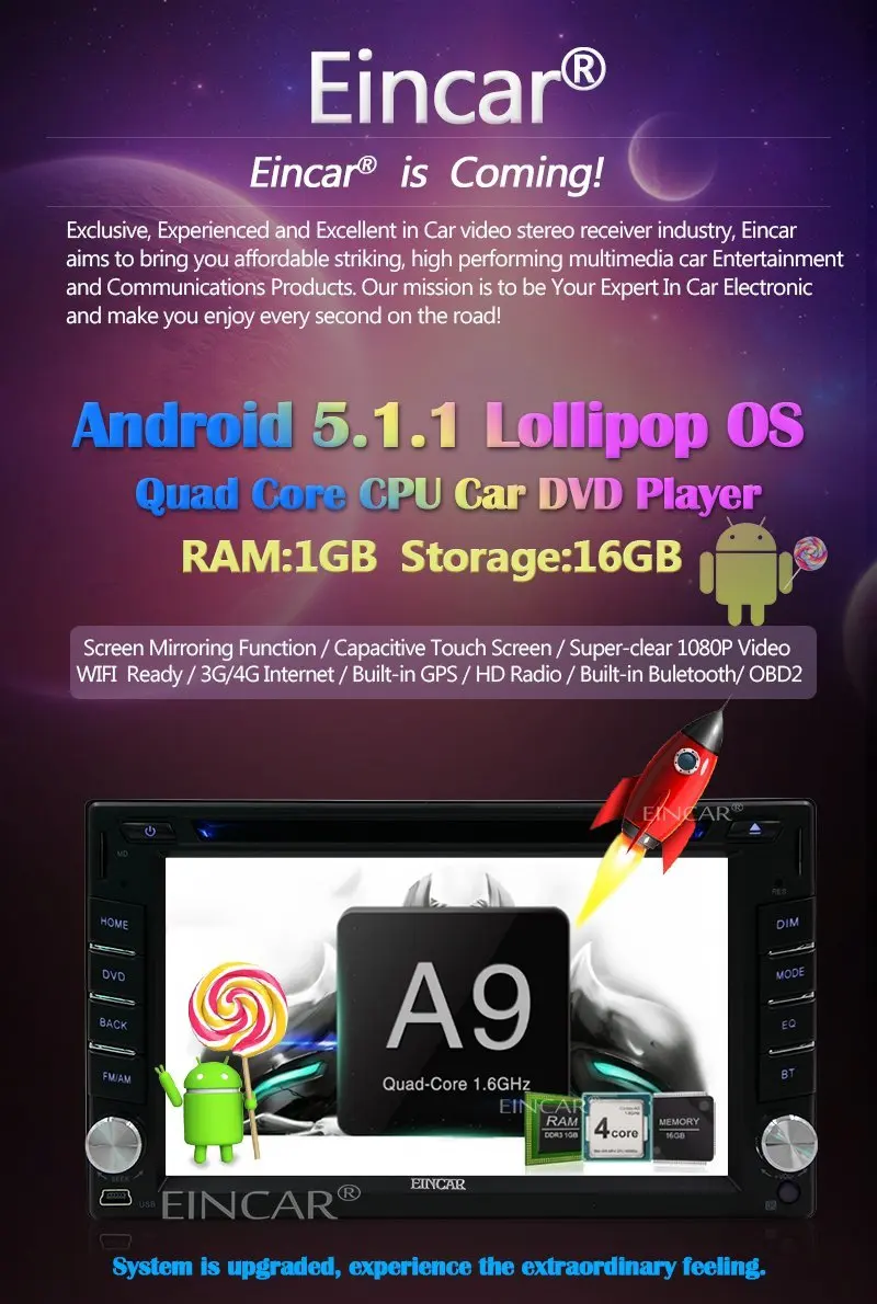 Clearance EinCar Android 5.1.1 6.2 Inch Capacitive Multi-touch Screen Car Stereo Radio Receiver 2 Din GPS Navigation Car DVD CD Player In 1 Clearance EinCar Android 5.1.1 6.2 Inch Capacitive Multi-touch Screen Car Stereo Radio Receiver 2 Din GPS Navigation Car DVD CD Player In 1