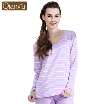 

Qianxiu Pajamas Cotton Classic Stripes O-neck Women Lounge Wear Autumn winter sexy long-sleeved pants Cotton Pyjamas 1411