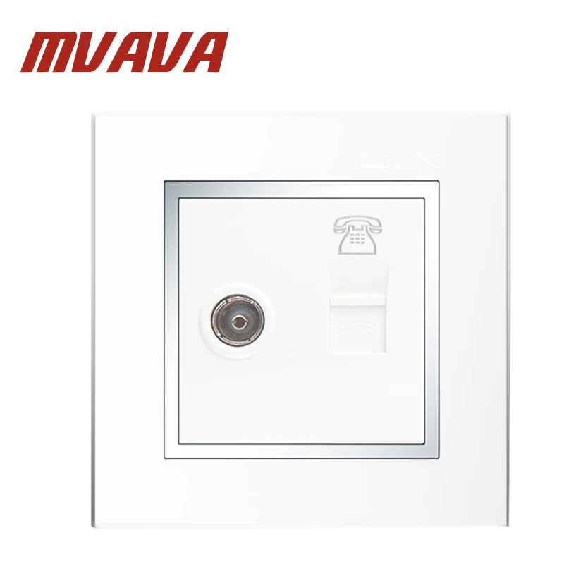 

MVAVA Telephone and Television wall socket,Decorative chromed PC panel double port TV Aerial Socket + RJ11 TEL wall outlet