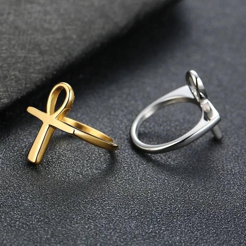 

Men's Anka Egyptian Cross Ring Of Life Gold Silver Tone Stainless Steel Mysterious Symbol Egypt Jewelry Anel Aneis
