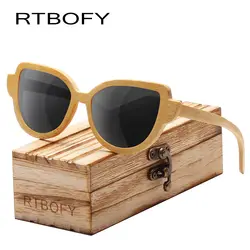 RTBOFY деревянные очки Для женщин бамбуковый каркас, очки поляризованные линзы очки с деревянной коробке UV400 защиты оттенков очки 9069