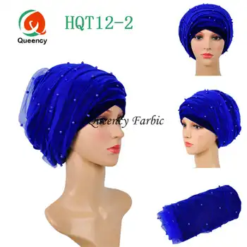 

HQT12 Net turban with beads African headtie gele Fashionable african turban gele 1PC african scraf headwrap for women.