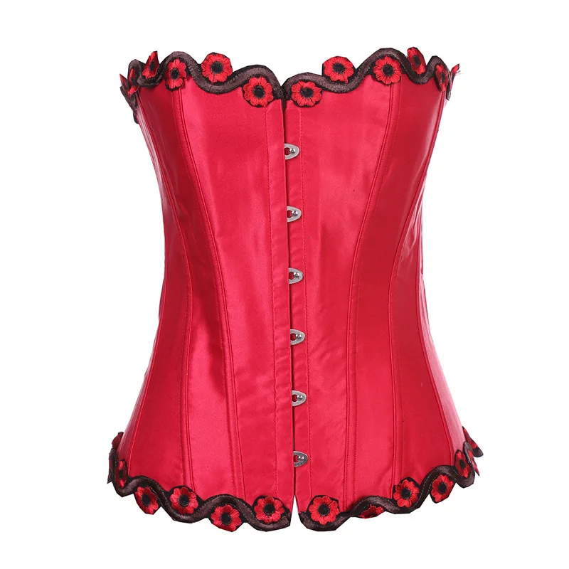 Sexy Overbust Corset with Embroidery Flowers Edges S XXLin Bustiers