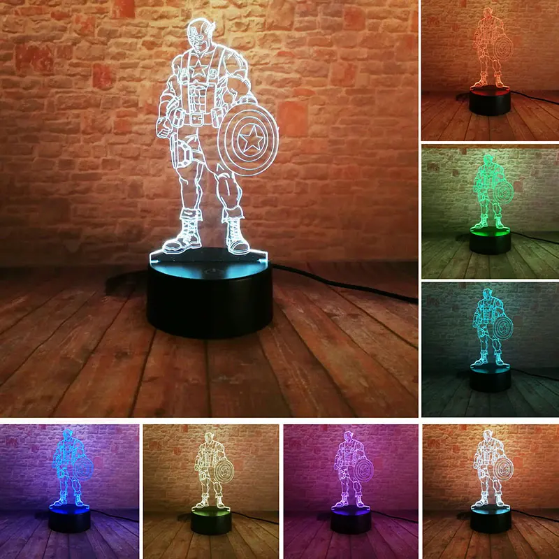 

Luminous Marvel Captain America Figuras Model 3D Illusion LED Nightlight Colorful Flash Light Avengers SuperHeroes Figure Toys