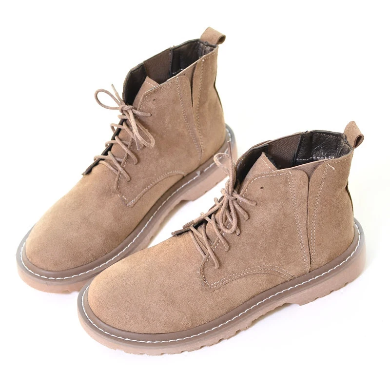 

British Style Retro Suede Round Head Martin Boots Booties College Wind Simple Versatile Flat Shoes Fashion Casual Single Shoes