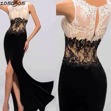 Long Mermaid Black and White Lace Hijab Formal Arabic Evening Dress 2017 Prom Dress Vestito Da Sera