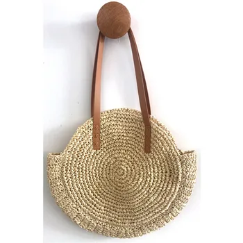 

2019 Round Straw Beach Bag Vintage Handmade Woven Shoulder Bag Raffia circle Rattan bags Bohemian Summer Vacation Casual Bags