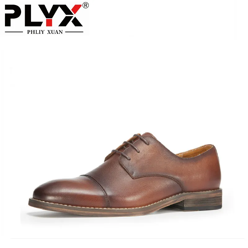 

PHLIY XUAN Retro British Style Genuine Leather Mens Dress Shoes 100% Handmade Luxury Brand Mens Shoes