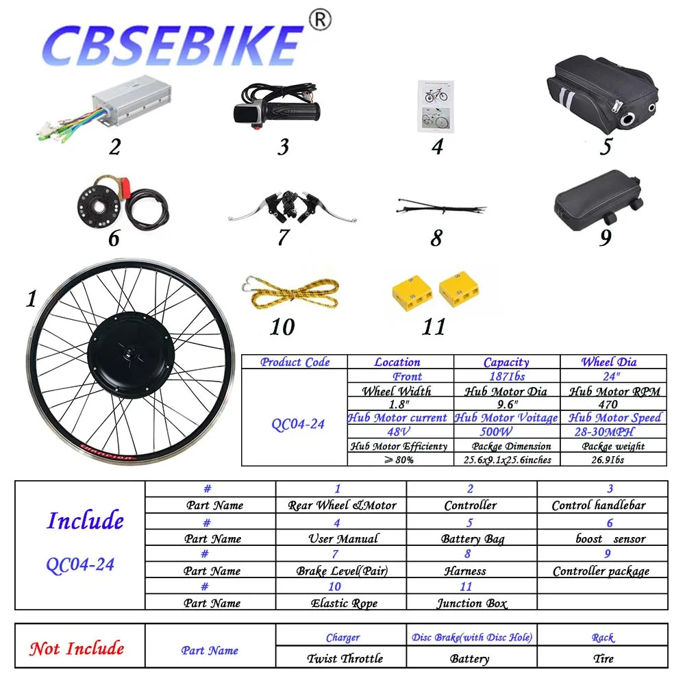 CBSEBIKE Ebike 24 дюймов переднее колесо комплект высокая скорость преобразования 36v250w 36v500w 48v500w 48v1000w QC05-24 - Цвет: 24inch 48v500w QC4