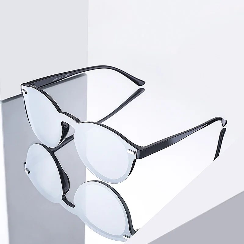 Óculos de sol feminino com lente espelhada transparente