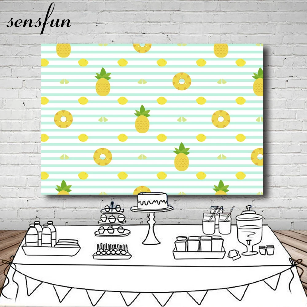 

7x5FT Vinyl Pineapple Backdrop For Photo Studio Mint And White Striped Backgrounds For Photo Studio Customized