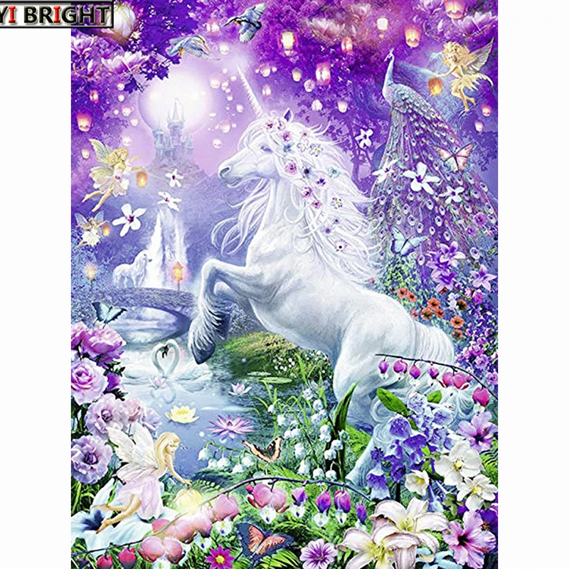 5D Diy Full Square Diamond Painting Cross Stitch &quotFantasy Flower Unicorns&quot Embroidery Mosaic Rhinestone Needlework Decor | Дом и сад