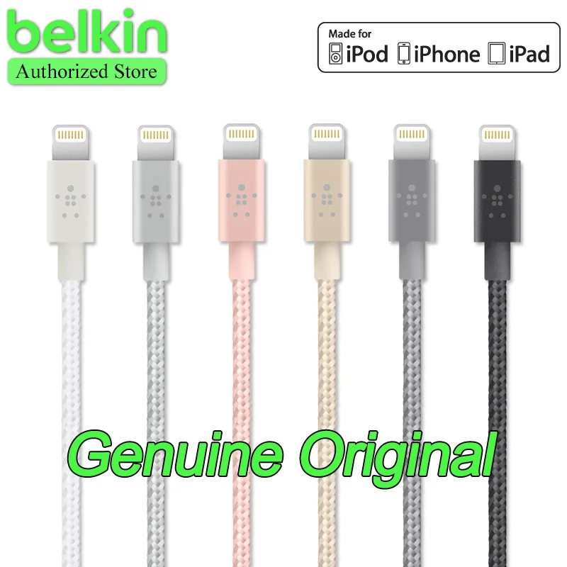 2 4A Original Belkin MFi Certified 8 pin Lightning to USB Metallic Braided Cable Charge Sync