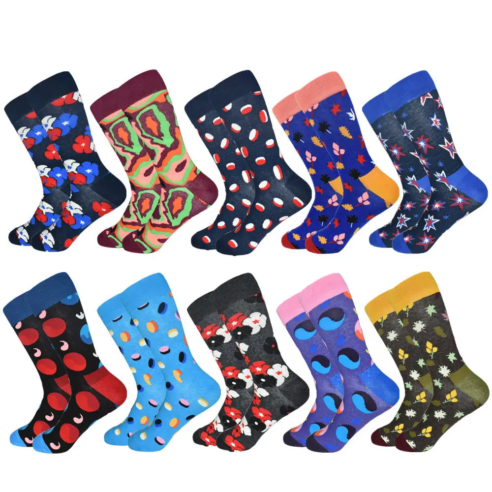 Мужские носки стандарт популярные мужские хлопчатобумажные носки хип-хоп красочные счастливые Скейтбординг счастливые мужские носки - Цвет: 10 pairs of socks 3