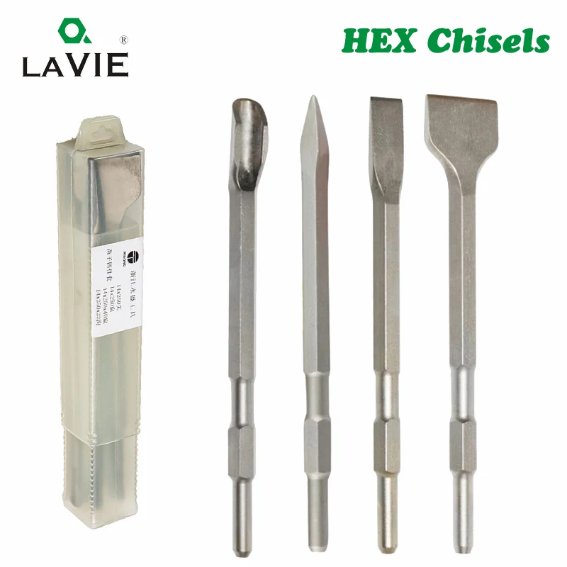 4pcs 17mm HEX Shank 280mm Chisels Set Point Groove Gouge Flat Chisel