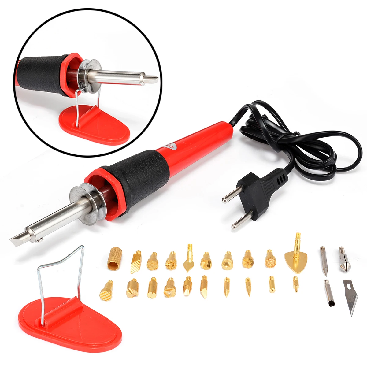 26pcs Wood Burning Soldering Iron Pen Tip Kit Set 220-240V 30W Electric Solder Tool for Leather Embossing Craft EU Plug 110v 150w wood handle heat pen electric soldering iron chisel tip electric welding solder soldering iron tool kit us plug