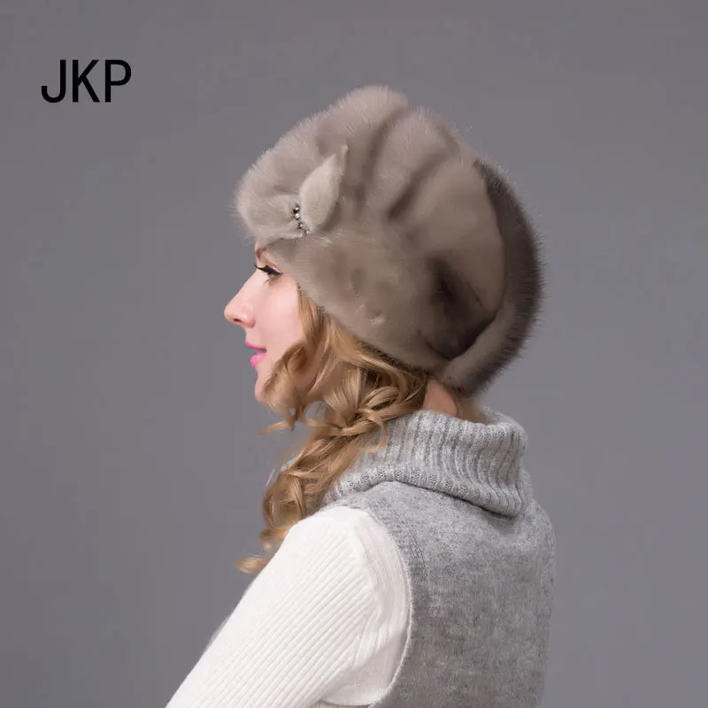 Горячая Распродажа, русская зимняя меховая шапка для женщин, меховая шапка из натуральной норки, меховая шапка хорошего качества, цельная Цветочная норковая меховая шапка - Цвет: DHY 66A