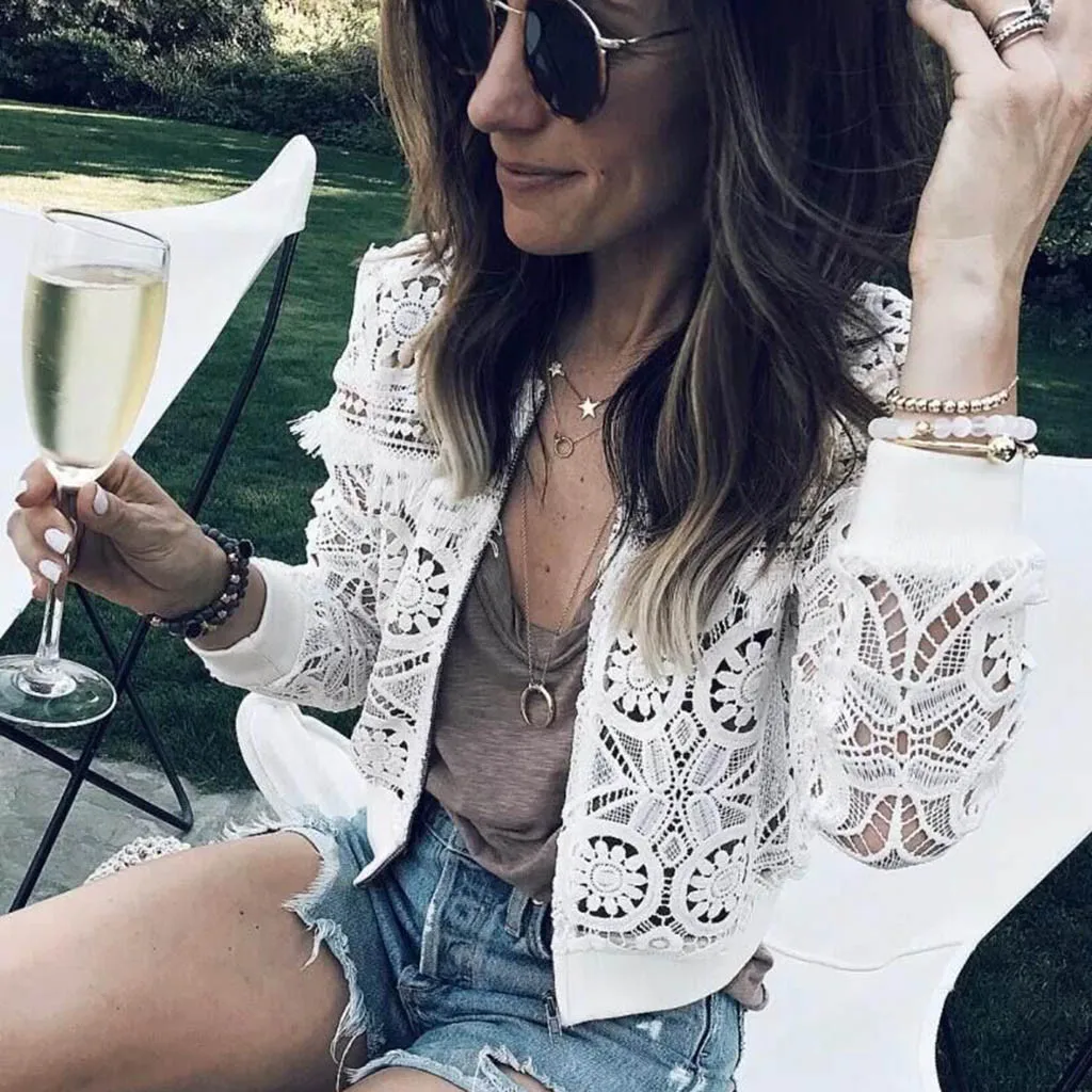 

KLV 2019 NEW Women Lady's lace fringed top coatOversize Coat 1.7