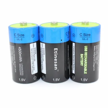 

3pcs/lot Etinesan C Size 1.5v Lithium LiPo 4500mWh BIG CAPACITY C type Rechargeable C battery Brand New