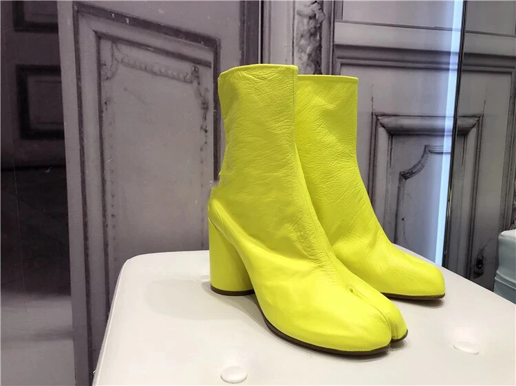 

Yifsion Yellow Rose Gold Short Boots High Heels Split Toes Apart Runway Style Ankle Boots for Women Zapatos Mujer B5