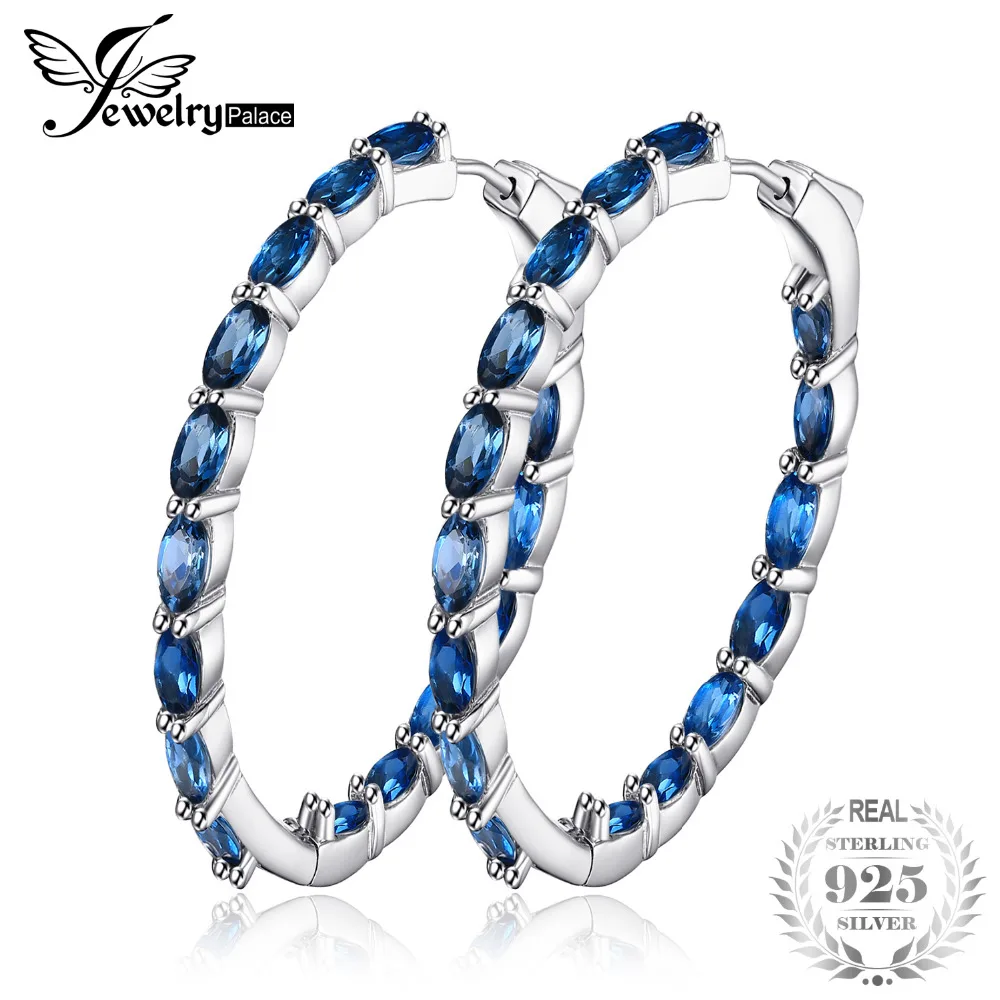 

JewelryPalace Huge 13.5ct Genuine Londun Blue Topaz Hoop Earrings 925 Sterling Silver New Fine Jewelry For Women Wife Girl