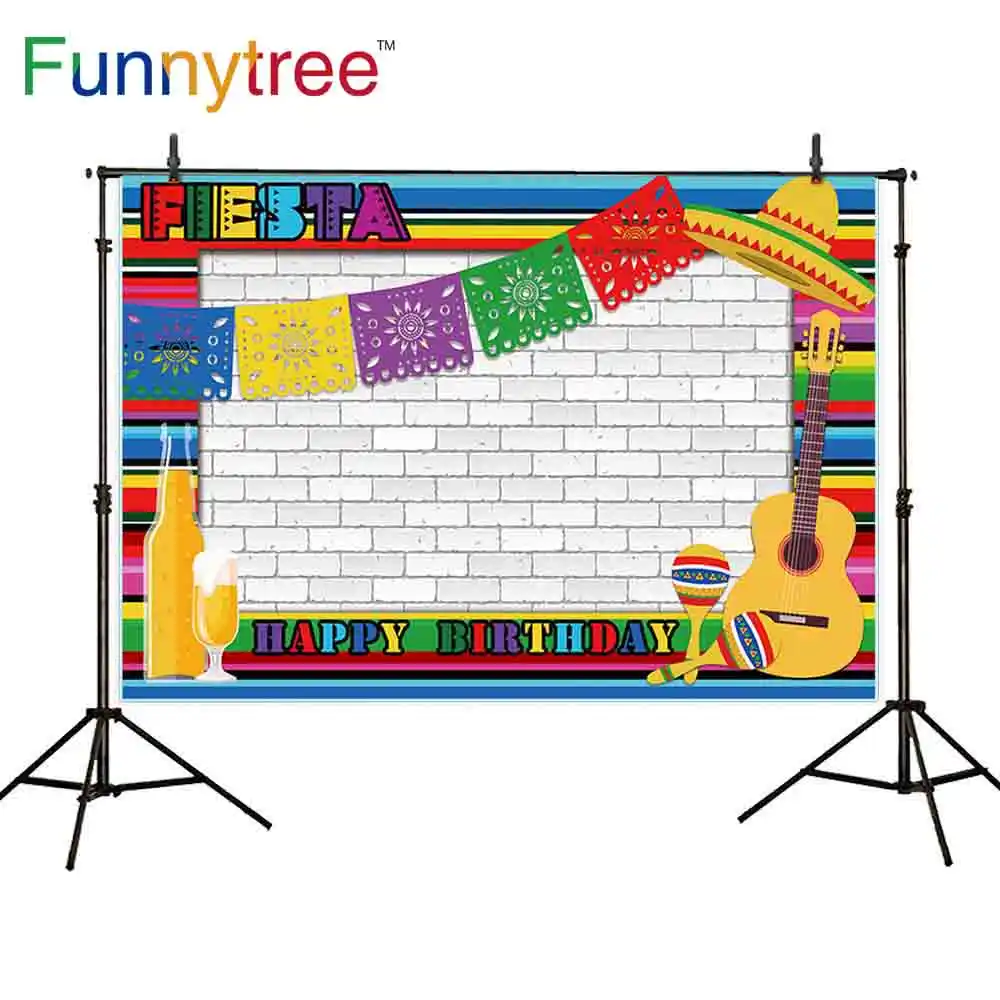 Funnytree Photophone Fondo Rayas De Colores Banderas De Vidrio De Vino De Sombrero De Guitarra De Ladrillo Blanco Cumpleanos Fotografia Photocall Papel Pintado Aliexpress