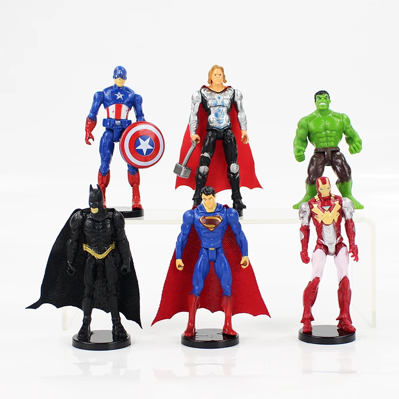 

6pcs/lot 12cm Marvel Avengers Hulk Captain America Superman Batman Iron Man Thor Super Hero Figure Toy Collection Model Doll