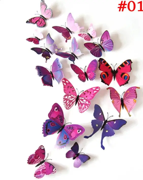 12 шт./лот 3D стикер на стену s на холодильник бабочки-магниты DIY стикер на стену домашний декор детские комнаты украшение стены#85497 - Цвет: Purple Red