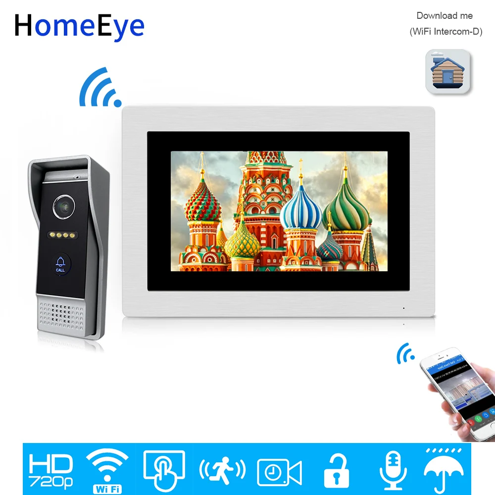 HomeEye 7'' 720P WiFi IP Video Door Phone Video Intercom Home Access Control System Android IOS Phone Remote Unlock Touch Screen