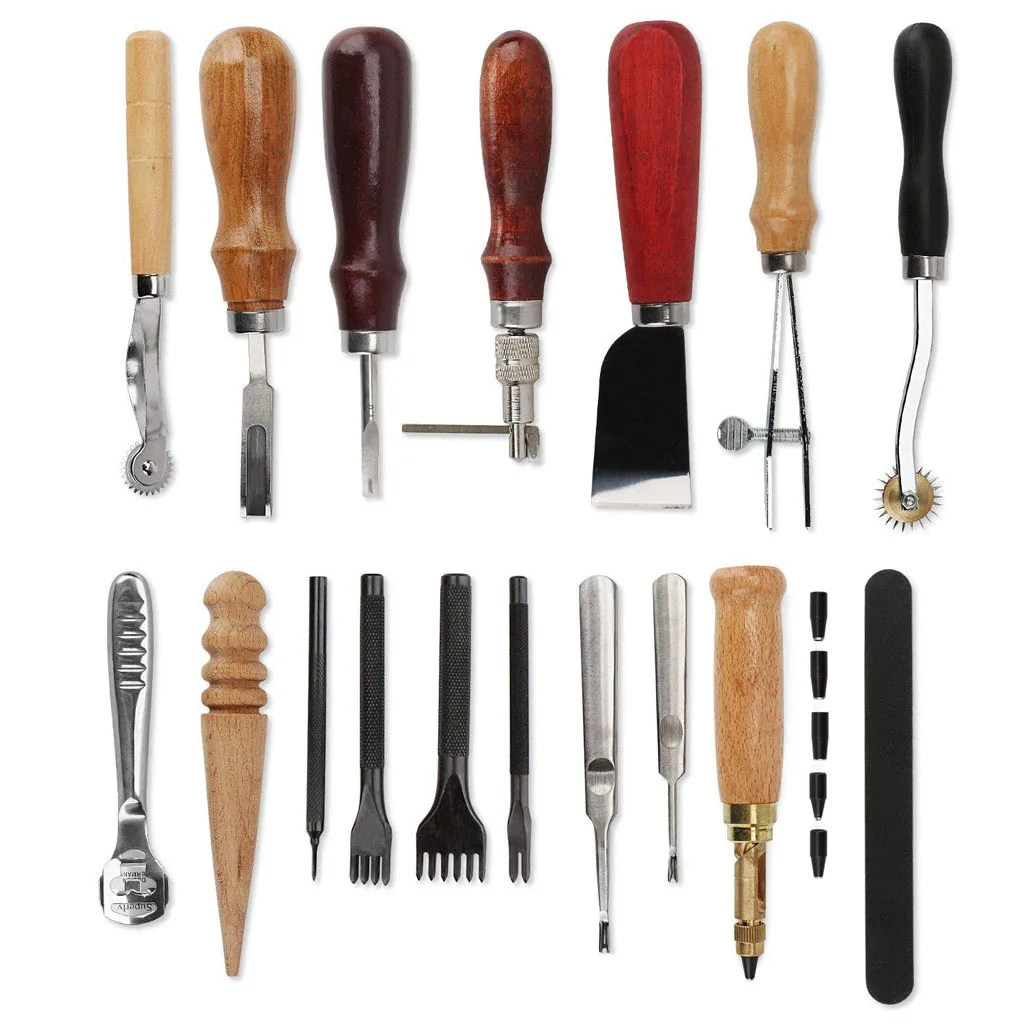 18pcs Leathercraft Edge Stitching Carving Hand Sewing Leather Tools Kit DIY