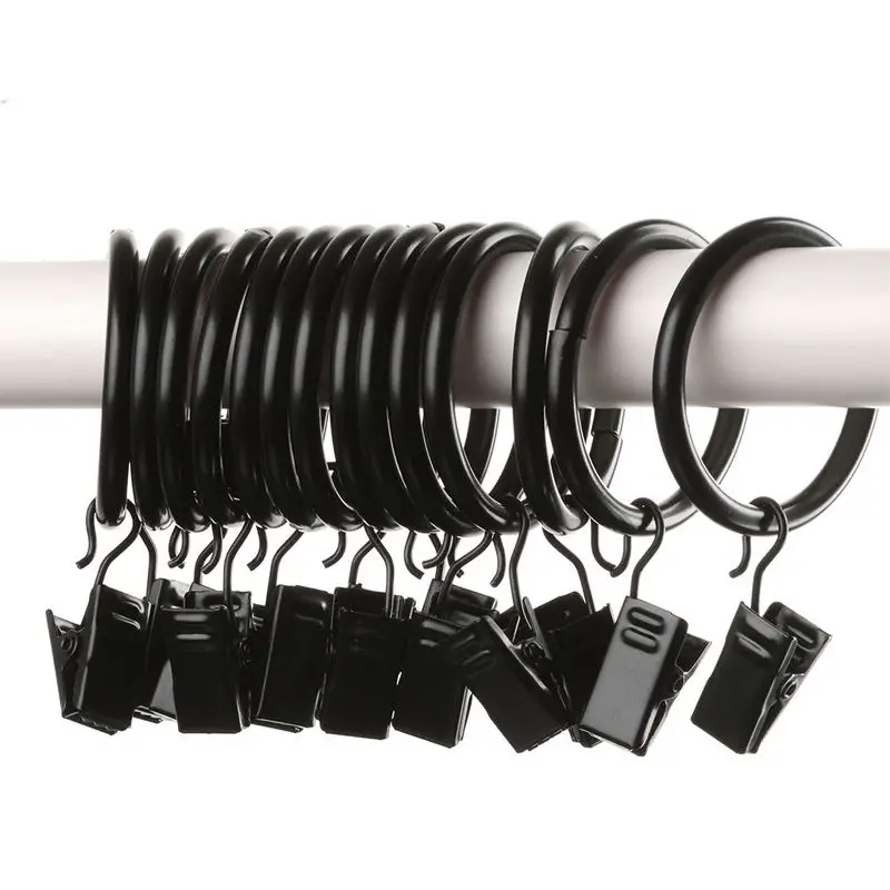 

10pcs/set Practical New Window Curtain Clip Metal Curtain Drapery Rings Eyelets Black Useful