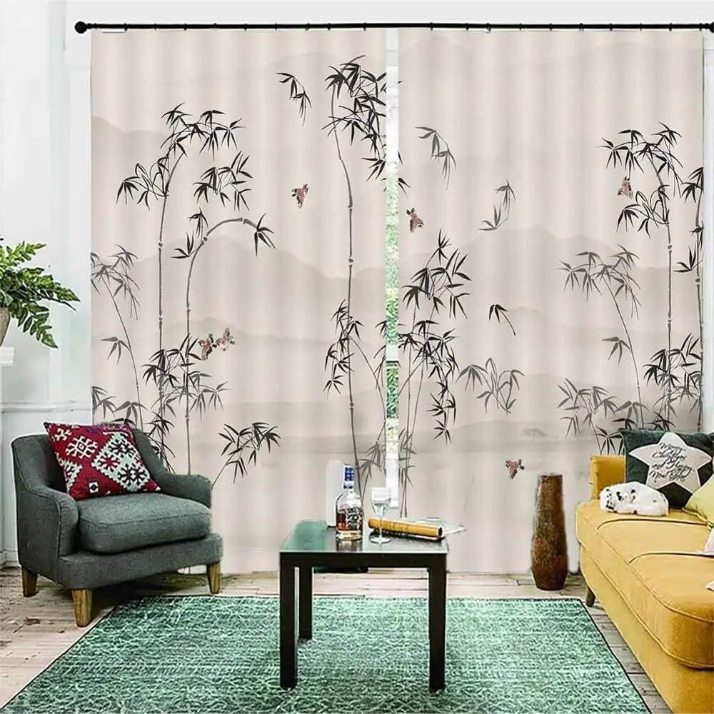 

Factory sale Chinese ink bamboo 3D Window Curtains Living Room bedroom Drapes Rideaux factory Customized size