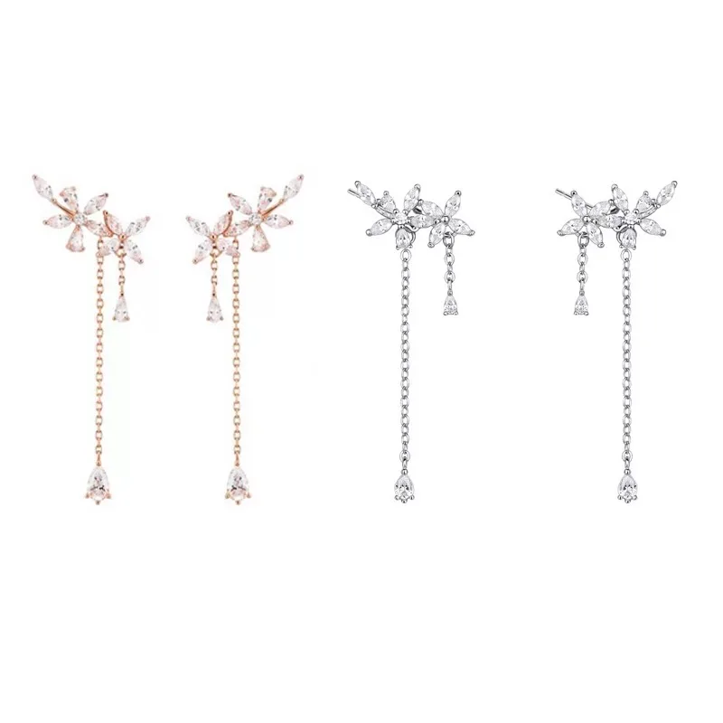 

2019 Fashion Women Korean TV Star Cute Zircon Flower Drop Earrings Elegant Water Drop Long Line Pendientes Jewelry Girl Gifts