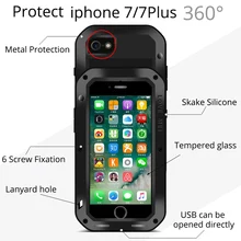 Lovemei Cover for iphone7 7 Plus Case 360 Shockproof Metal Case for iphone 7 Life Waterproof Aluminum glass Phone Case