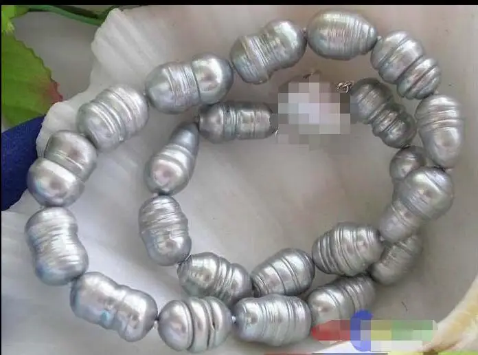 

FREE SHIPPING HOT sell new Style >>>> HUGE 17" 20MM GRAY RICE FRESHWATER PEARL NECKLACE silver mabe p1728