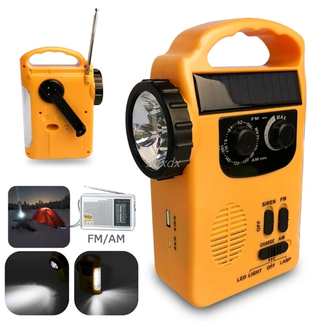 Outdoor Emergency Hand Crank Solar Dynamo AM/FM Radios Power Bank with LED Lamp 1