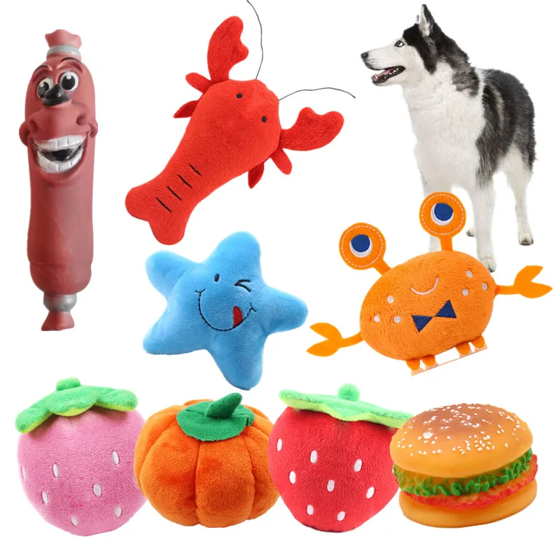 

Dogs Cats Sounding Toys Squeak Toy for Small Dogs Cute Crayfish Crab Type Pet Fish Puppy Bone Squeaky Rope Toys 23