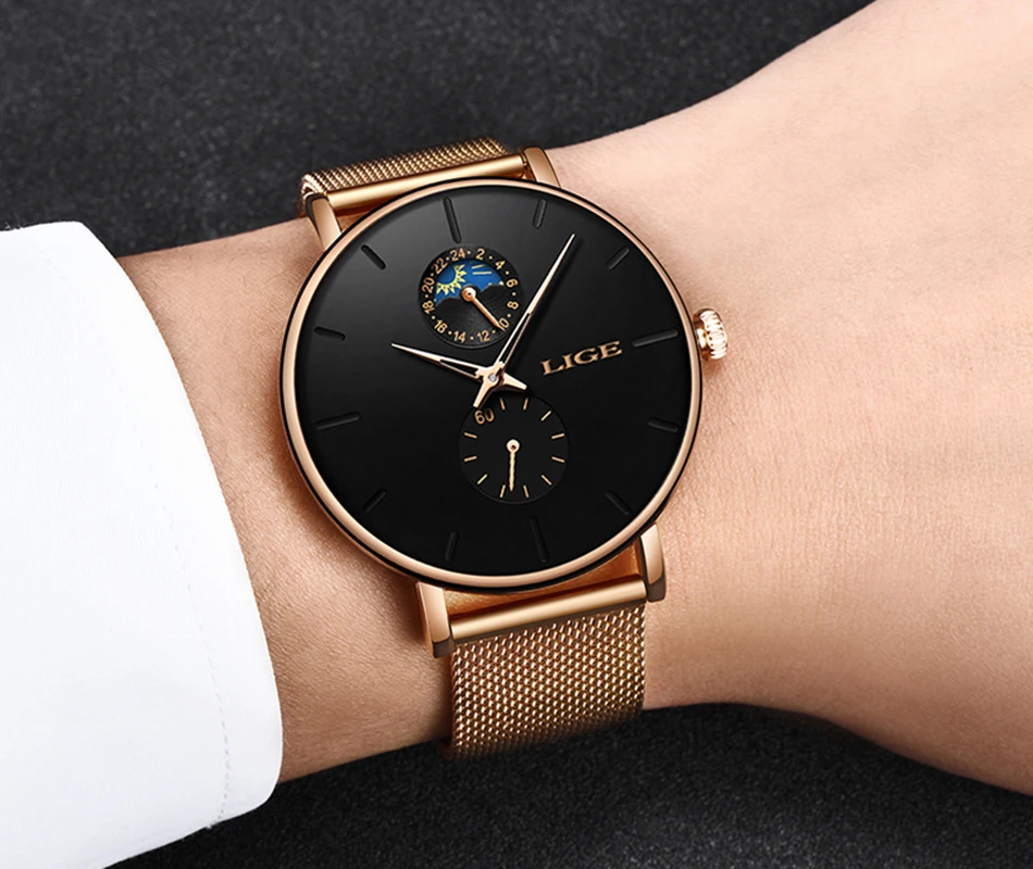 LIGE модный топ Элитный бренд для мужчин полный Нержавеющая сталь сетка ремень деловые мужские часы кварцевые часы Relogio Masculino