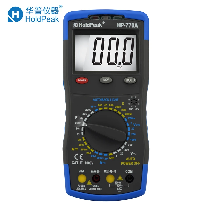 

Multimetro HoldPeak HP-770A Digital Multimeter Meter with NCV Feature and Capacitance/Diode/hFE Test Multimetro