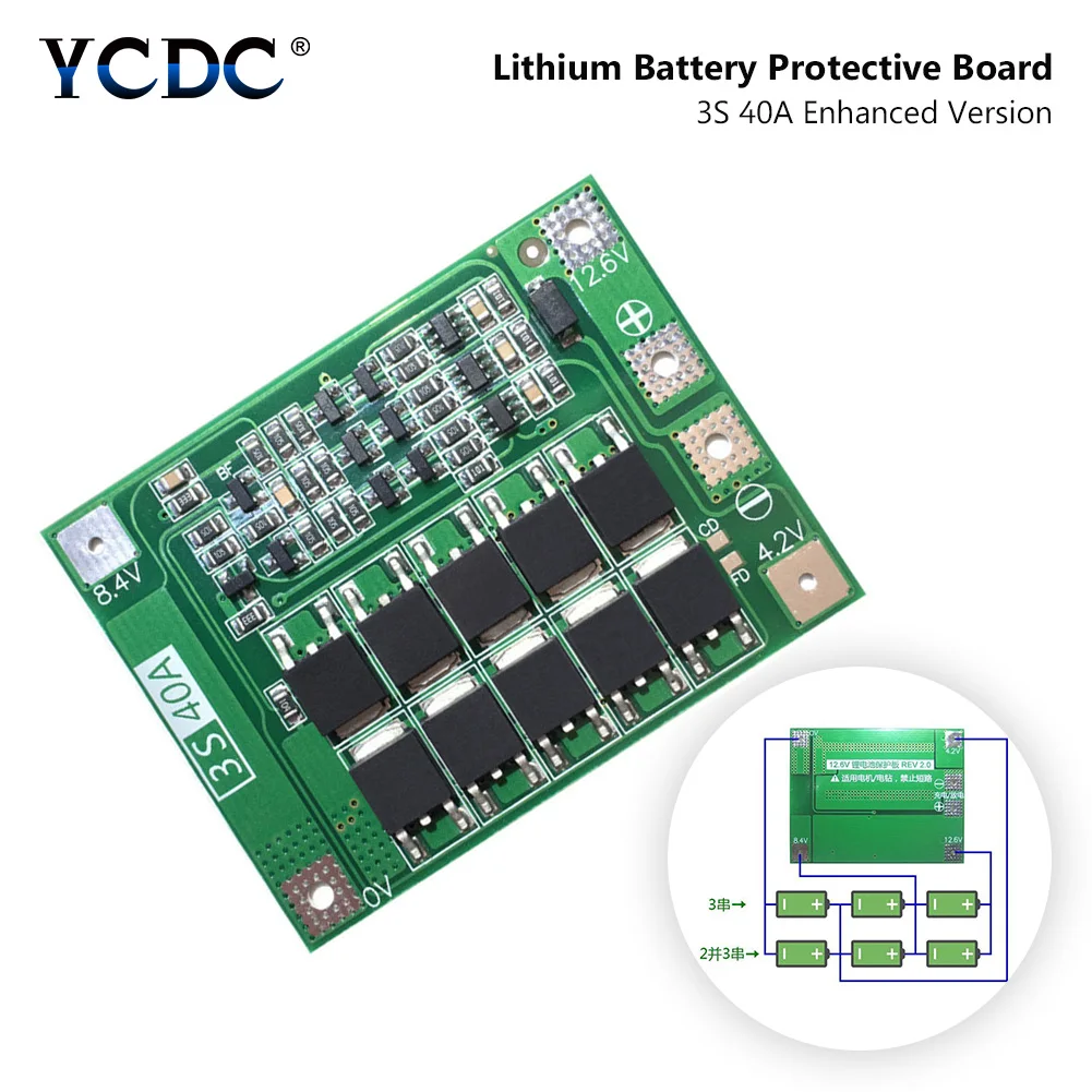

3S 40A Li-ion Lithium Lipo Battery 18650 Charger Protection Board BMS PCB 11.1V 12.6V Cell Charging Protective Module No Balance